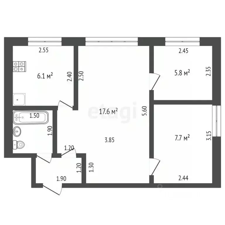 3-к кв. Орловская область, Орел Московская ул., 41 (42.4 м) - Фото 1