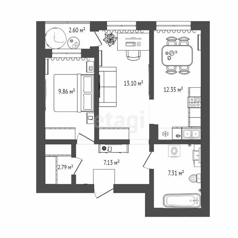 2-комнатная квартира: Тюмень, улица Василия Севергина, 2к2 (54 м) - Фото 1