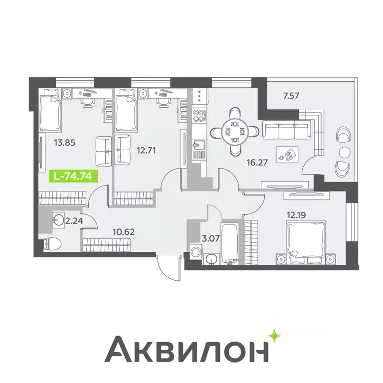 3-к кв. санкт-петербург пос. шушары, (74.74 м) - Фото 0