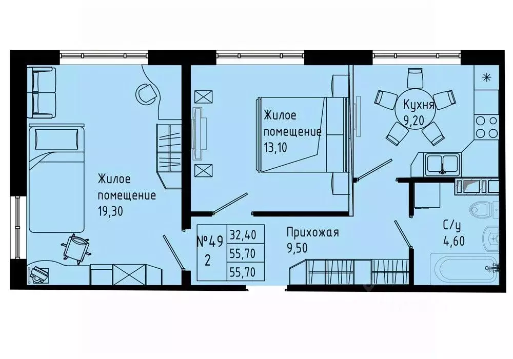 2-к кв. Ленинградская область, Коммунар г. Гатчинский муниципальный ... - Фото 1