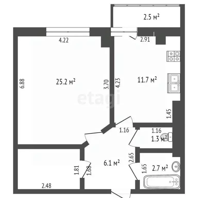1-к кв. Самарская область, Самара Революционная ул., 3 (51.5 м) - Фото 1