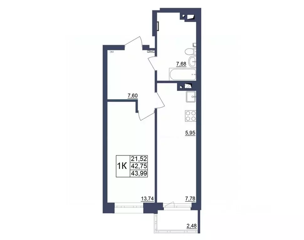 1-к кв. Башкортостан, Уфа Космос жилой комплекс, лит1 (43.75 м) - Фото 1