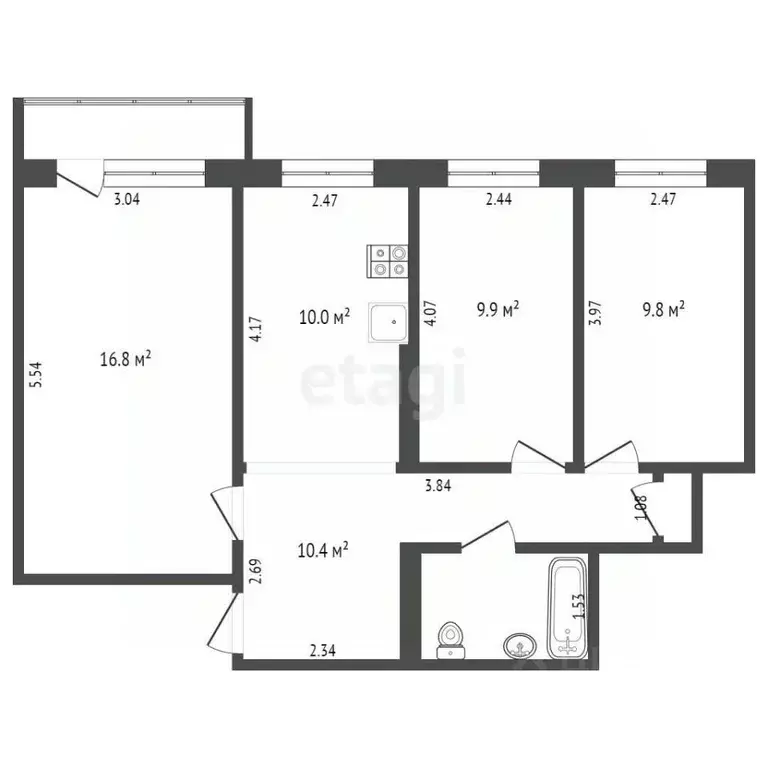 3-к кв. Саха (Якутия), Якутск ул. Федора Попова, 2 (61.0 м) - Фото 2