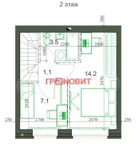 2-к. квартира, 54 м, 1/2 эт. - Фото 1