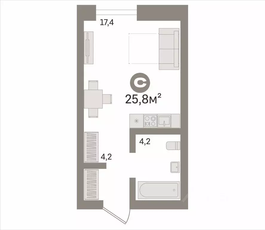 Студия Новосибирская область, Новосибирск ул. Никитина, 128 (25.8 м) - Фото 2