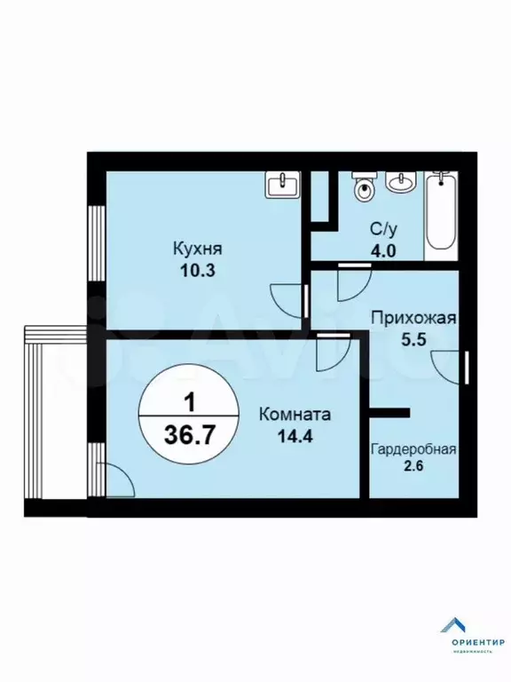1-к. квартира, 37 м, 5/10 эт. - Фото 0