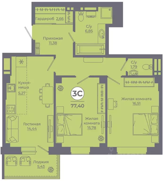 3-к кв. Ростовская область, Ростов-на-Дону ул. Еременко, 113 (77.02 м) - Фото 0