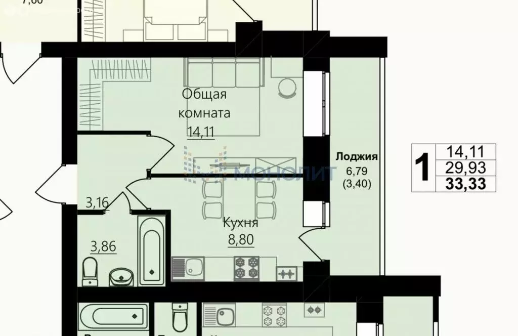 1-комнатная квартира: Йошкар-Ола, улица Павлова, 6 (33.33 м) - Фото 0