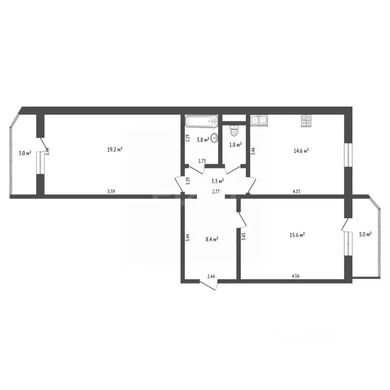 2-к кв. Тюменская область, Тюмень ул. Пермякова, 82к1 (66.7 м) - Фото 1
