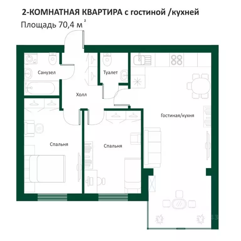 2-к кв. Ханты-Мансийский АО, Ханты-Мансийск ул. Гагарина, 202к2 (70.4 ... - Фото 0