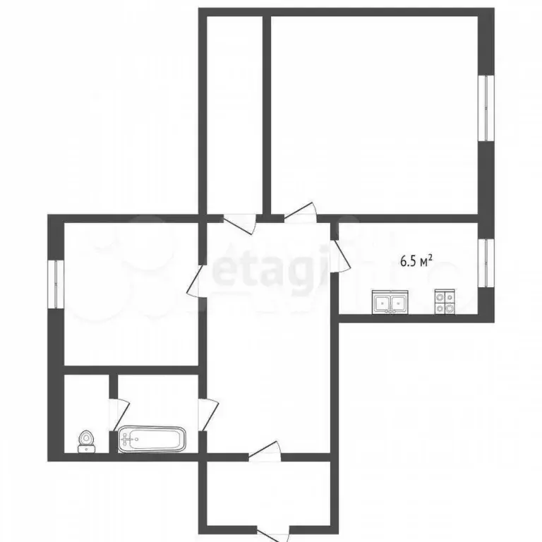 2-к. квартира, 49,7 м, 1/5 эт. - Фото 0