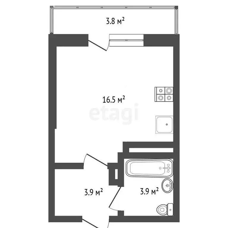 Квартира-студия: Тюмень, Таёжная улица, 2 (24.3 м) - Фото 1