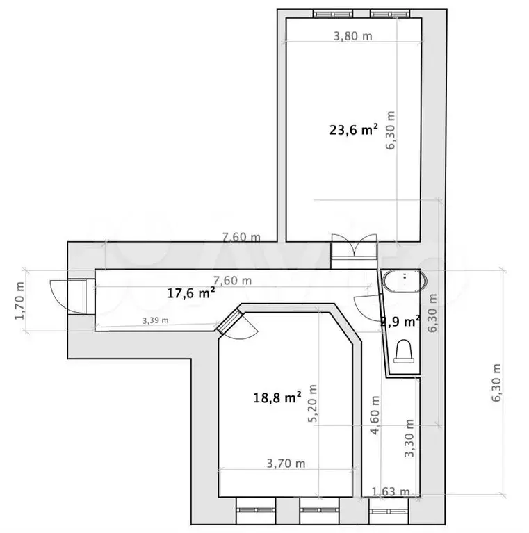 2-к. квартира, 66 м, 6/6 эт. - Фото 0