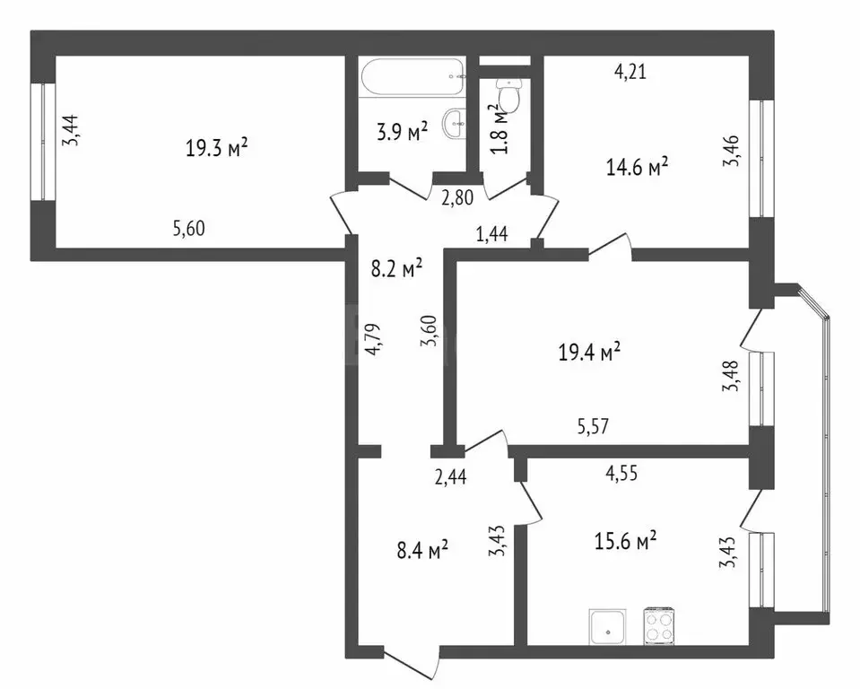 3-комнатная квартира: Тюмень, Широтная улица, 171к6 (91.2 м) - Фото 1