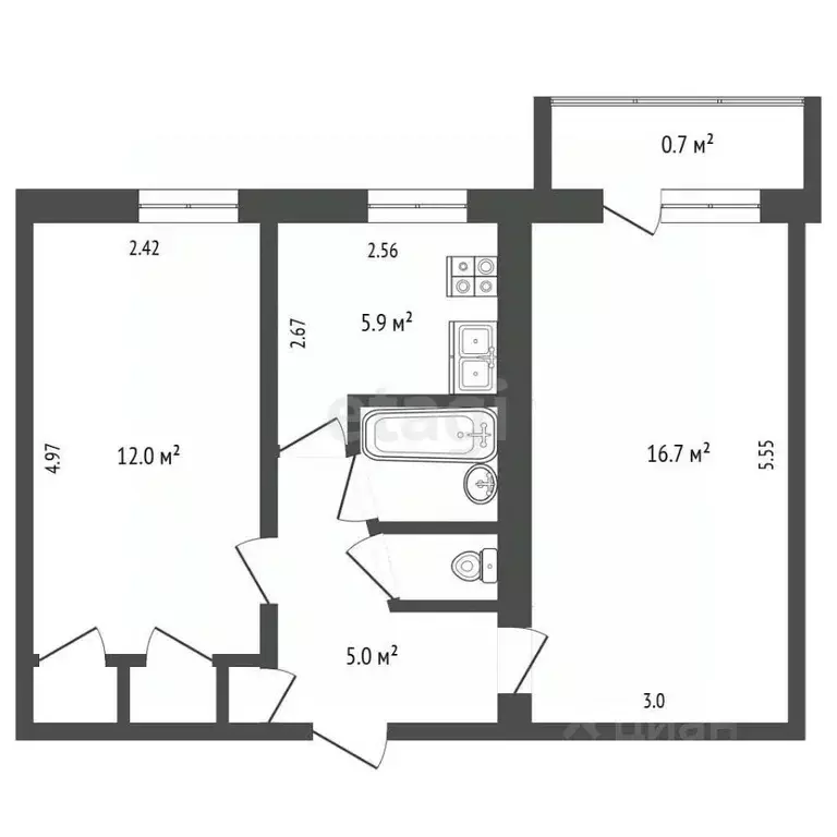 2-к кв. Псковская область, Псков ул. Николая Васильева, 75 (41.6 м) - Фото 2