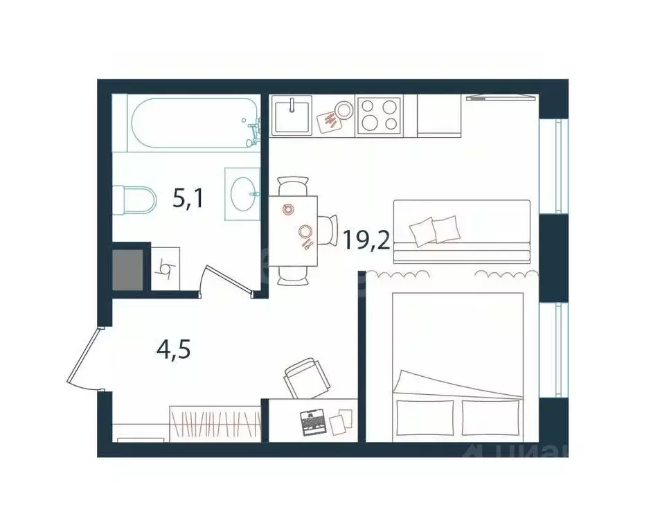 Студия Москва Тагильская ул., 2к1 (28.8 м) - Фото 1