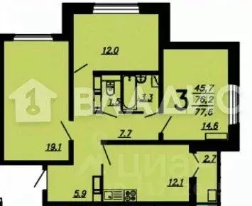 3-к кв. Воронежская область, Воронеж Острогожская ул., 170/1 (77.6 м) - Фото 2