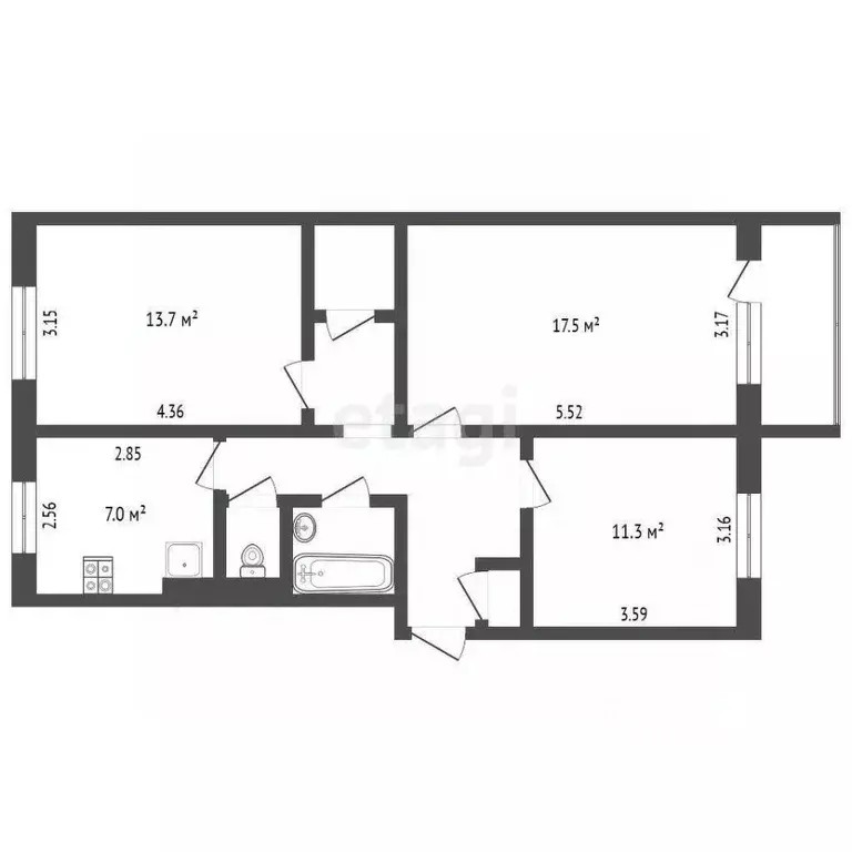 3-к кв. Ямало-Ненецкий АО, Муравленко ул. Ленина, 54 (65.0 м) - Фото 1