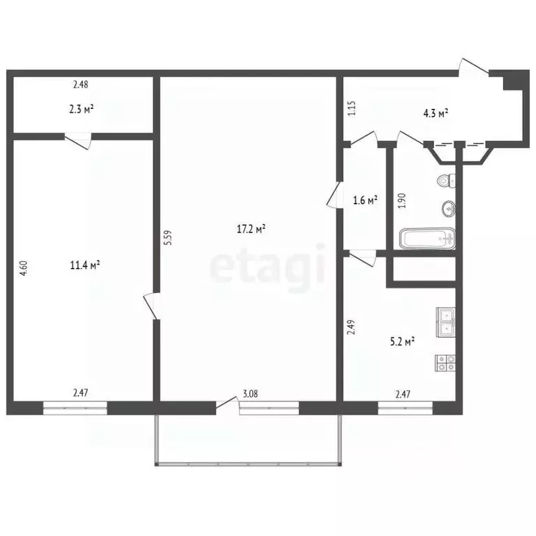 2-к кв. Нижегородская область, Нижний Новгород Должанская ул., 7 (46.1 ... - Фото 2