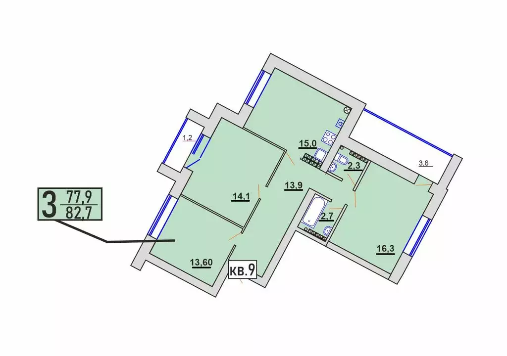 Продаётся 3-к квартира, 82.7 м - Фото 1