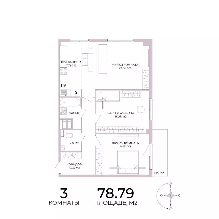 3-к кв. Пензенская область, Пенза Побочинская ул., с18 (78.79 м) - Фото 0