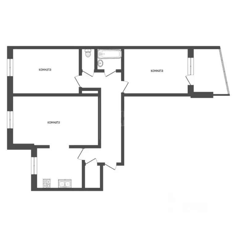 3-к кв. Тюменская область, Тюмень Комсомольская ул., 44 (65.9 м) - Фото 1