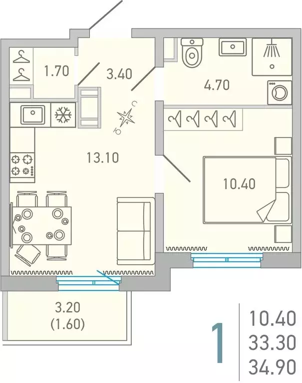 1-комнатная квартира: Сертолово, улица Ларина, 9 (34.9 м) - Фото 0