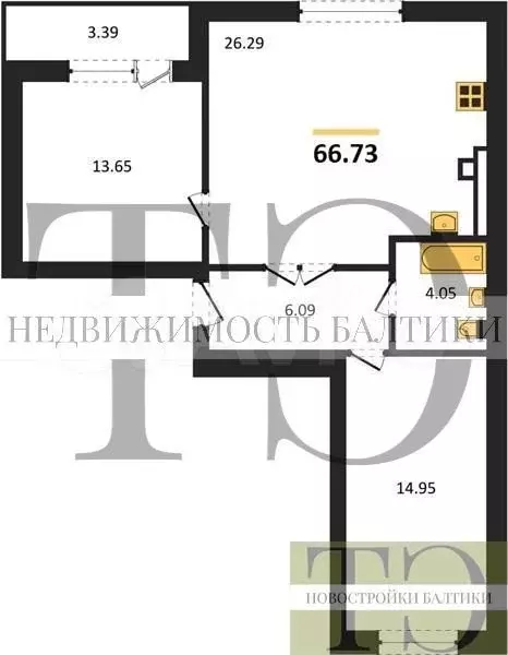 2-к. квартира, 66,7 м, 3/9 эт. - Фото 0
