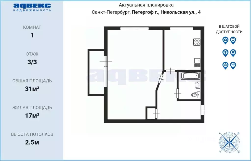 1-к кв. Санкт-Петербург, Санкт-Петербург, Петергоф Никольская ул., 4 ... - Фото 2