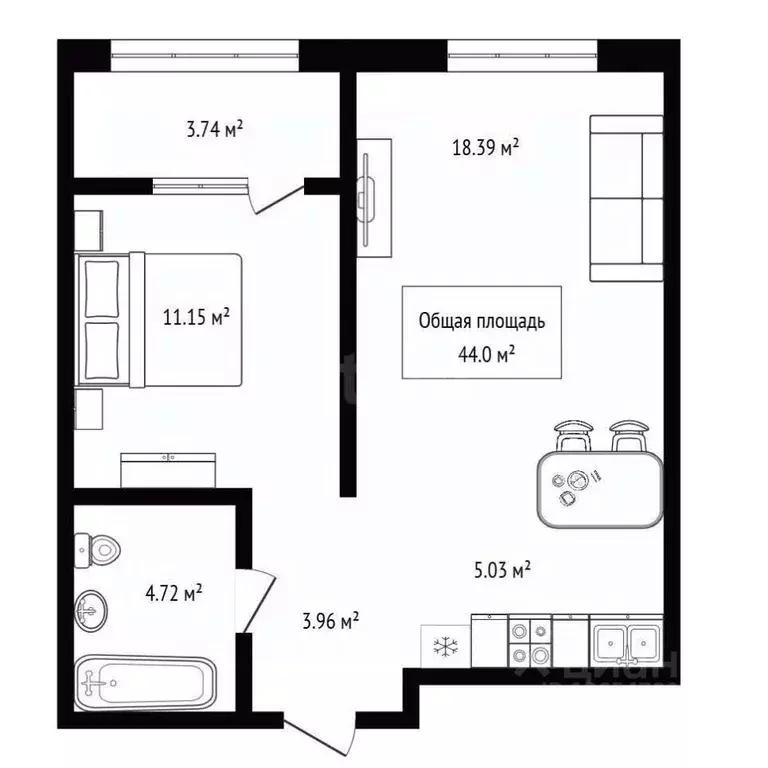2-к кв. Новосибирская область, Новосибирск ул. Ясный Берег, 23 (44.0 ... - Фото 1