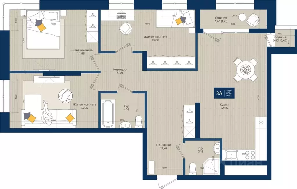 3-к кв. Татарстан, Казань Нова жилой комплекс (90.02 м) - Фото 0