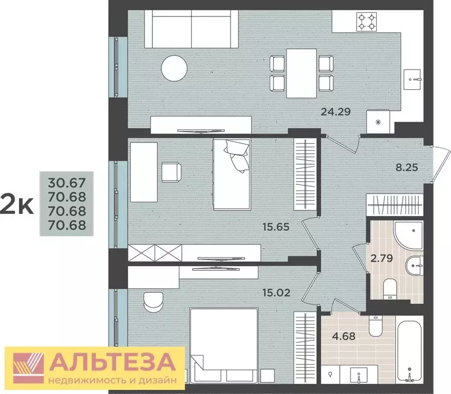 2-комнатная квартира: Калининград, Земельная улица, 30 (70.68 м) - Фото 0