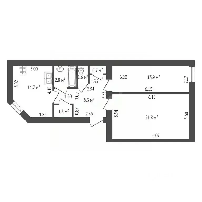 2-к кв. Санкт-Петербург Английский просп., 52 (62.1 м) - Фото 1