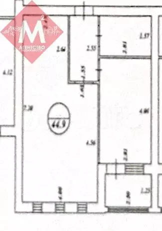 1-к. квартира, 44,9 м, 1/9 эт. - Фото 0