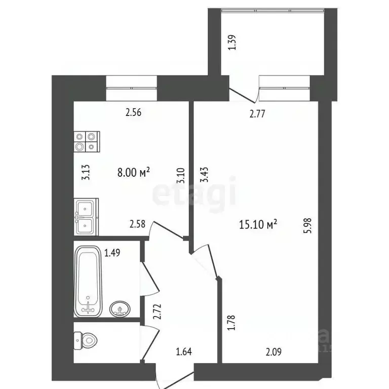 1-к кв. Чувашия, Чебоксары Пролетарская ул., 25 (34.0 м) - Фото 2