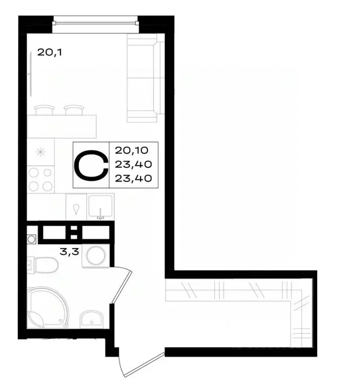 Студия Ростовская область, Аксай просп. Аксайский (23.4 м) - Фото 1