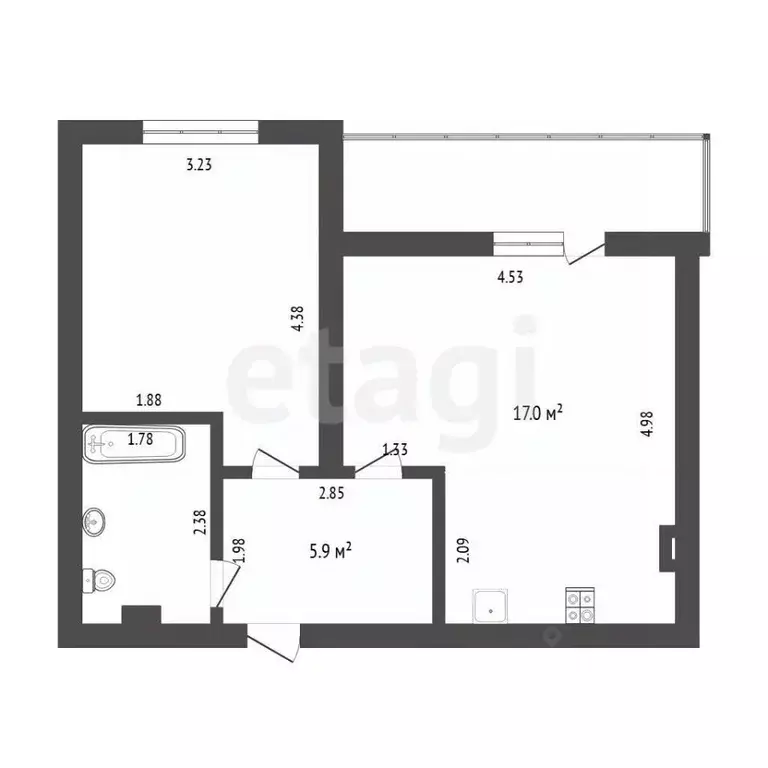 1-к кв. Тюменская область, Тюмень ул. Федюнинского, 30 (42.7 м) - Фото 2