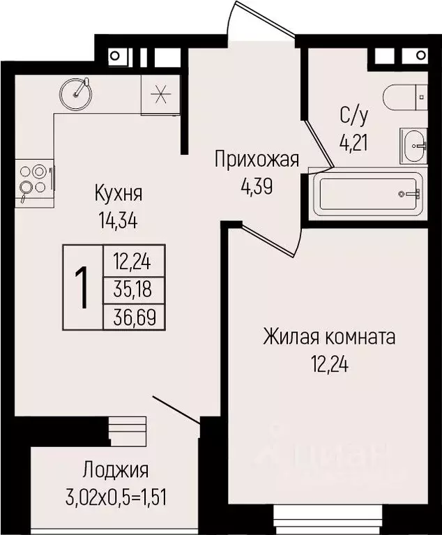 1-к кв. Краснодарский край, Краснодар ул. Михаила Барибана (36.69 м) - Фото 0