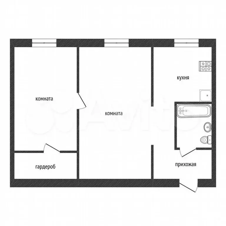 2-к. квартира, 45,1 м, 1/5 эт. - Фото 0