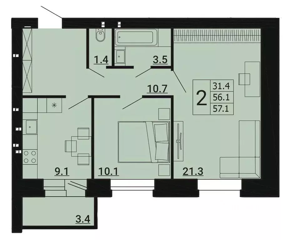 2-к кв. Орловская область, Орловский муниципальный округ, д. Образцово ... - Фото 2