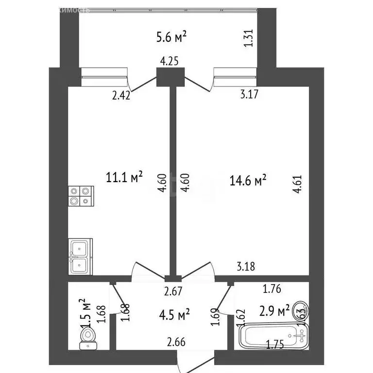 2-комнатная квартира: Стерлитамак, проспект Октября, 54 (34.6 м) - Фото 1