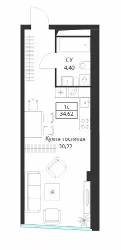 Квартира-студия: Москва, улица Академика Ильюшина, 21с5 (34.62 м) - Фото 0