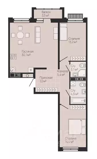 2-к кв. Нижегородская область, Нижний Новгород ул. Белинского, 23 ... - Фото 1
