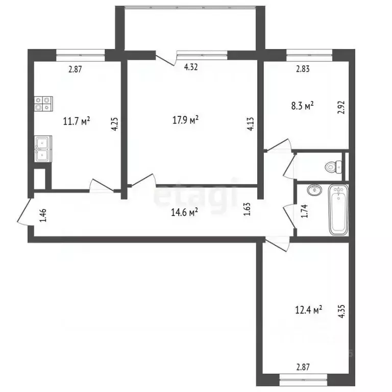 3-к кв. Калининградская область, Калининград ул. Согласия, 7 (69.3 м) - Фото 2