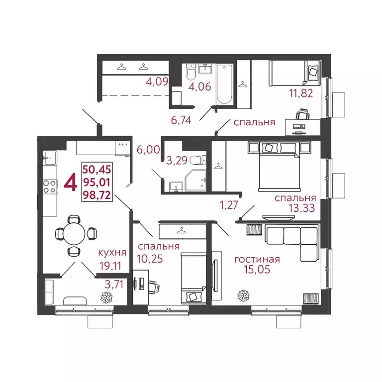 4-комнатная квартира: Пенза, ЖК Микрорайон Новобережье, 2 (98.72 м) - Фото 1