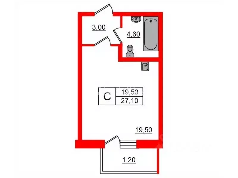 Студия Санкт-Петербург 2-й Предпортовый проезд, 6 (27.1 м) - Фото 1