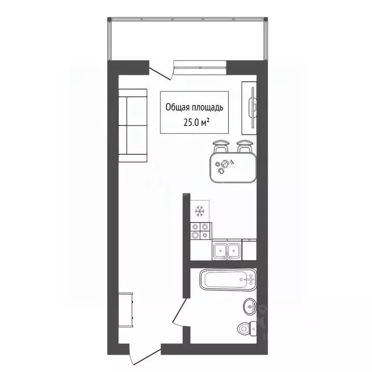 Студия Новосибирская область, Бердск ул. Попова, 11/2 (25.0 м) - Фото 2