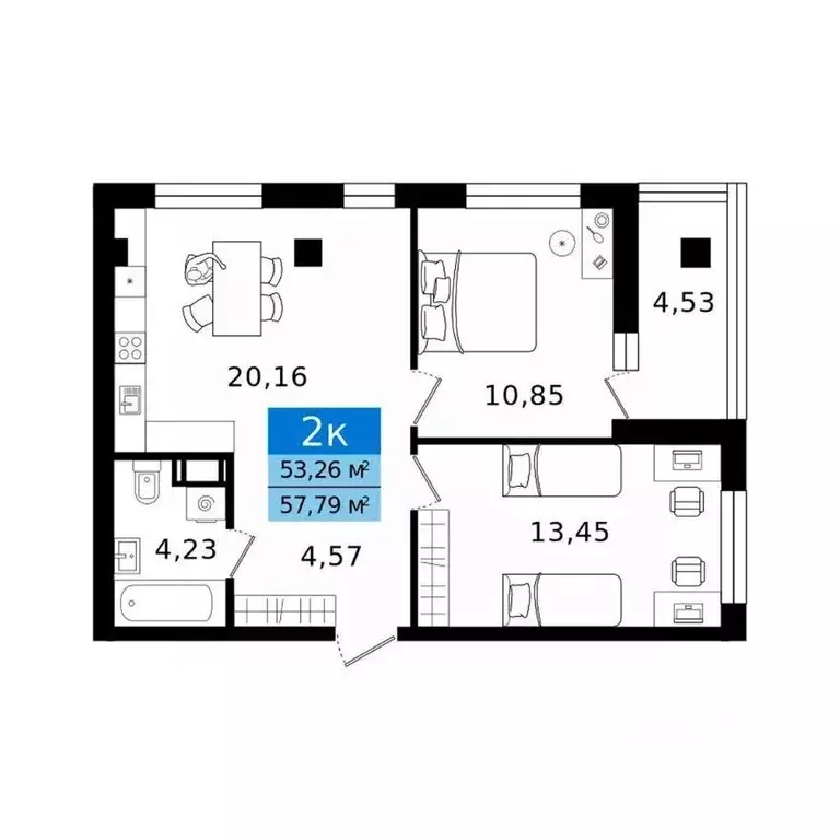 2-к кв. Курганская область, Курган просп. Конституции (57.79 м) - Фото 2