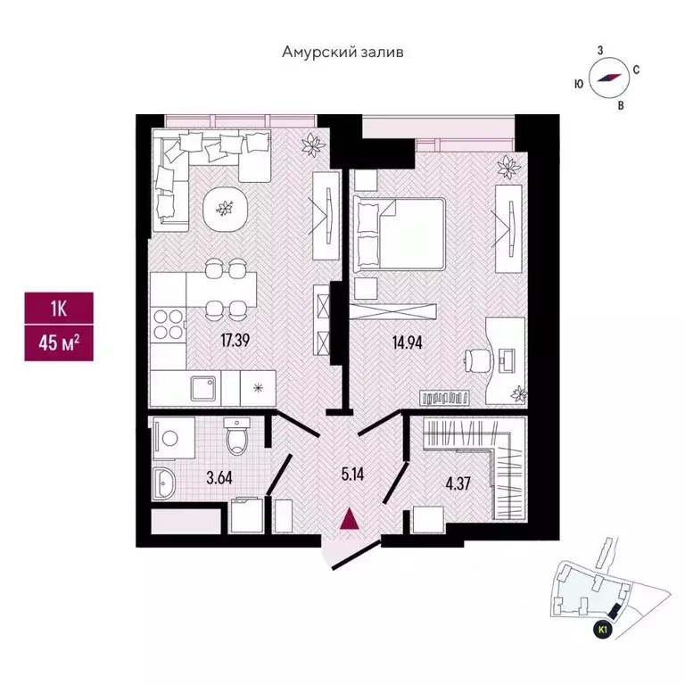 1-к кв. Приморский край, Владивосток просп. 100-летия Владивостока, ... - Фото 2