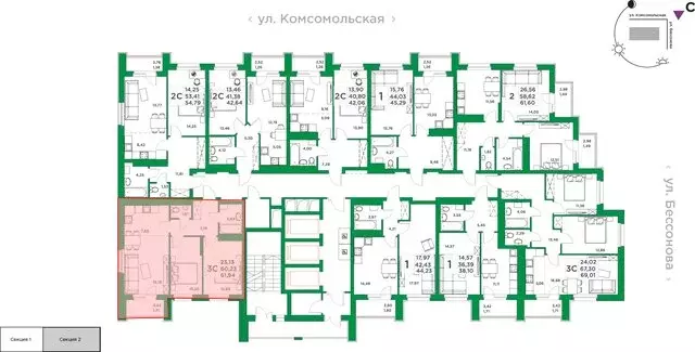 2-комнатная квартира: Уфа, Комсомольская улица, 8 (60.23 м) - Фото 1